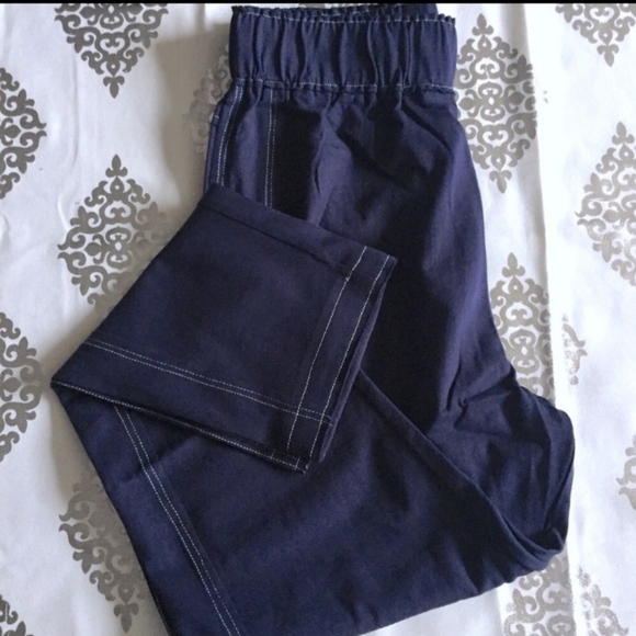 COPY - Dee Elly Cotton Paper Bag Waist Nautical Ankle Cropped Pants - Picture 2 of 7